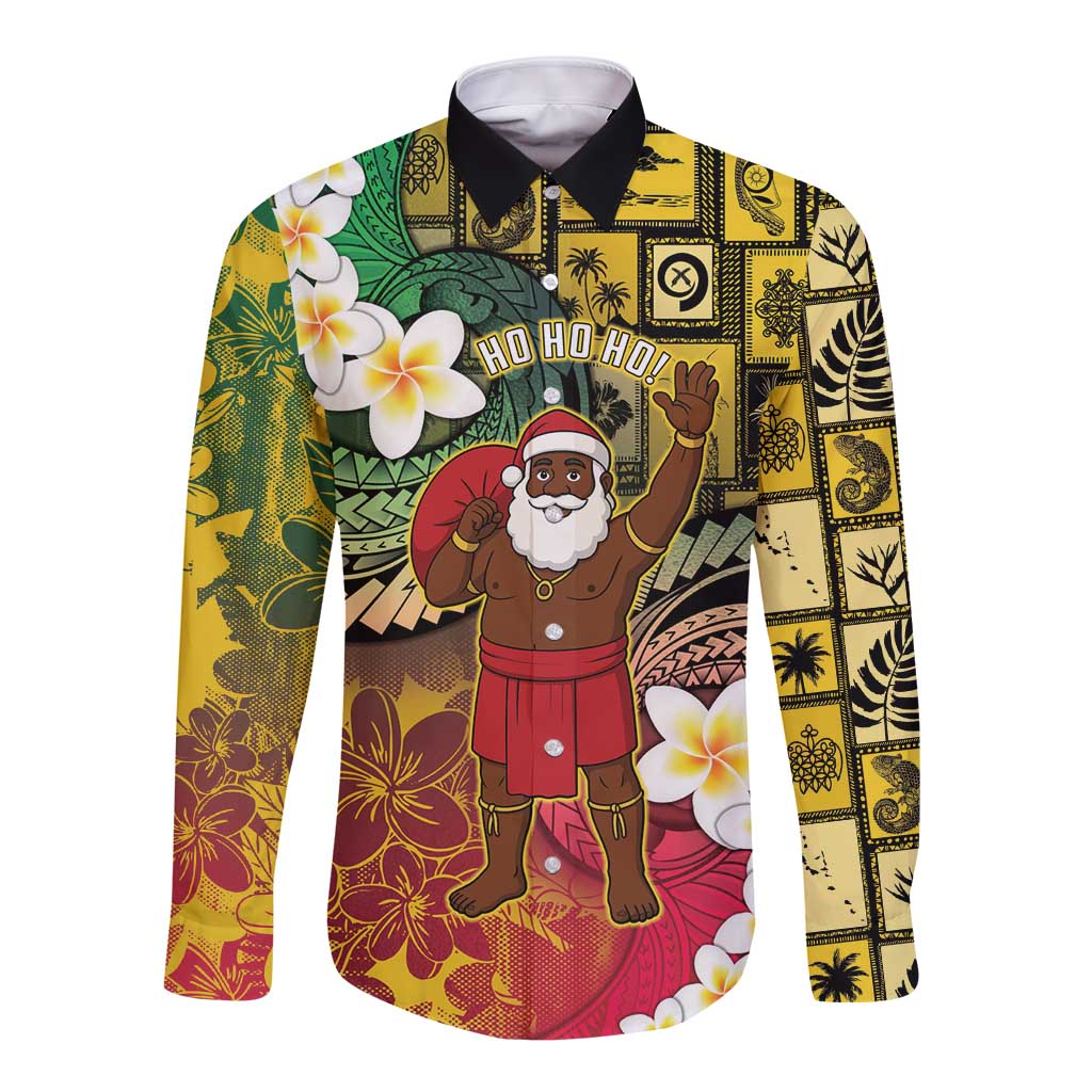 Vanuatu Christmas Long Sleeve Button Shirt Ni-Van Santa Retro Style - Polynesian Pride