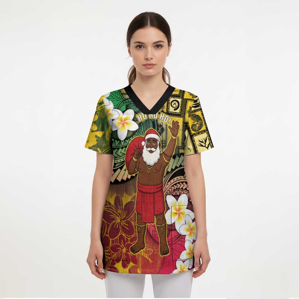 Vanuatu Christmas Scrub Top Ni-Van Santa Retro Style - Polynesian Pride