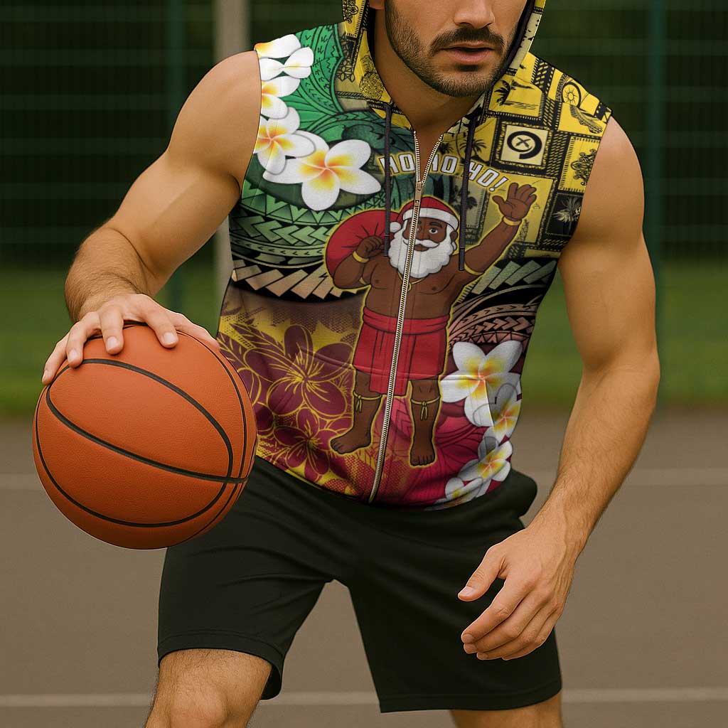 Vanuatu Christmas Sleeveless Zip Hoodie Ni-Van Santa Retro Style - Polynesian Pride