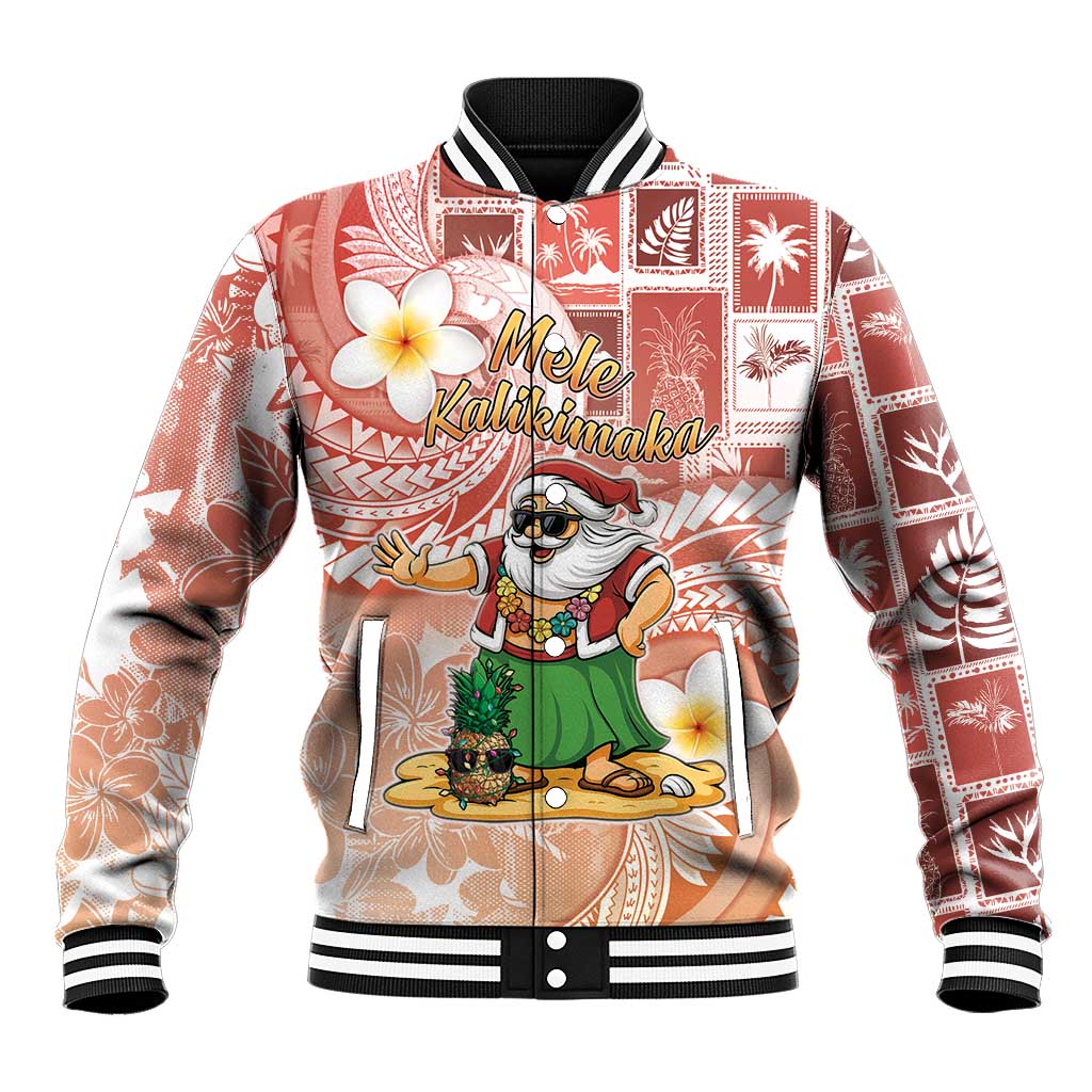 Hawaii Mele Kalikimaka Baseball Jacket Hula Santa Retro Style Red - Polynesian Pride