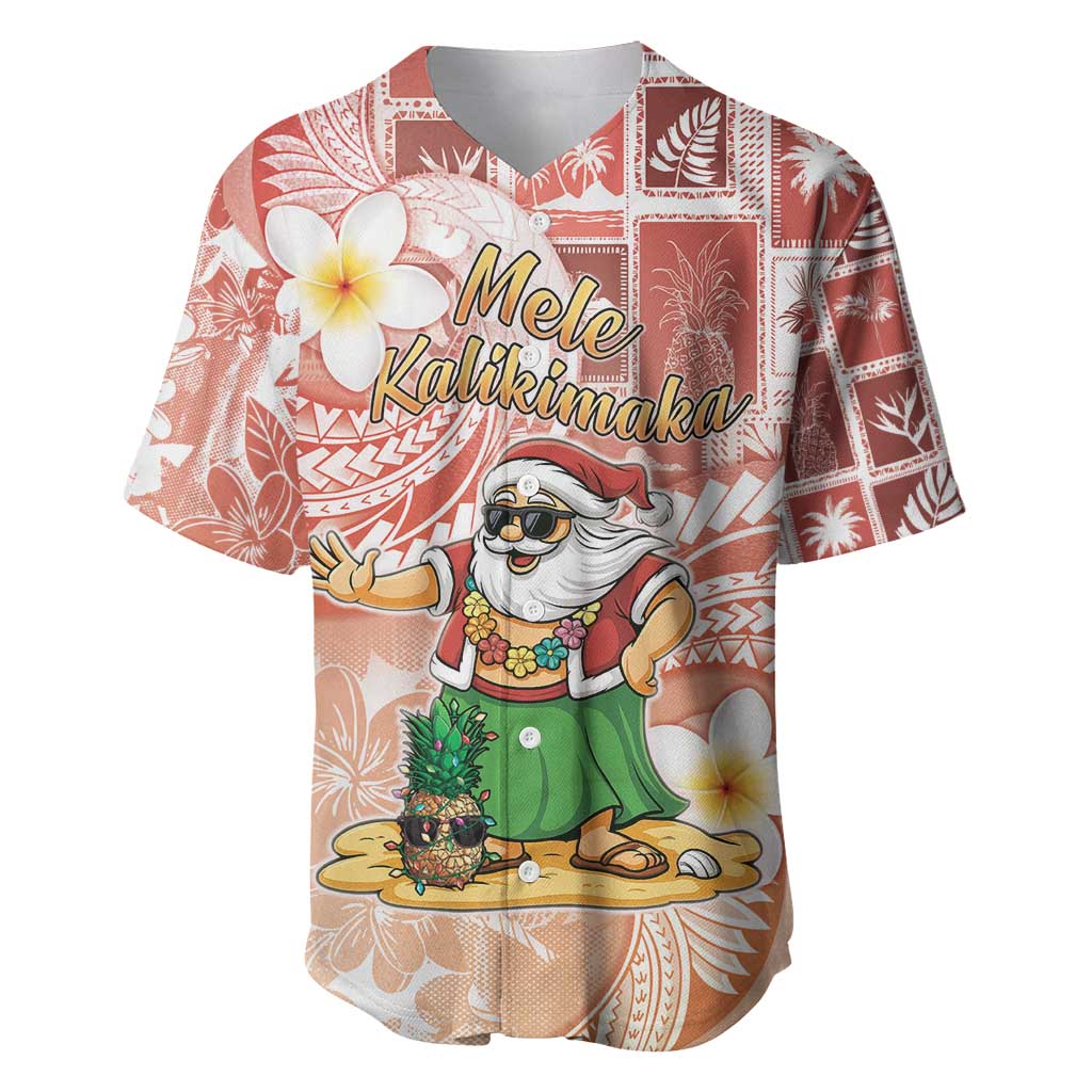 Hawaii Mele Kalikimaka Baseball Jersey Hula Santa Retro Style Red - Polynesian Pride