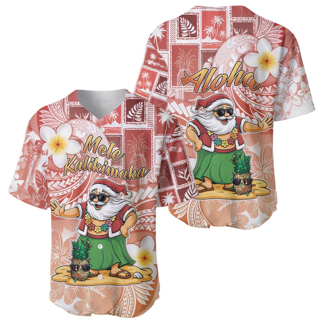 Hawaii Mele Kalikimaka Baseball Jersey Hula Santa Retro Style Red - Polynesian Pride