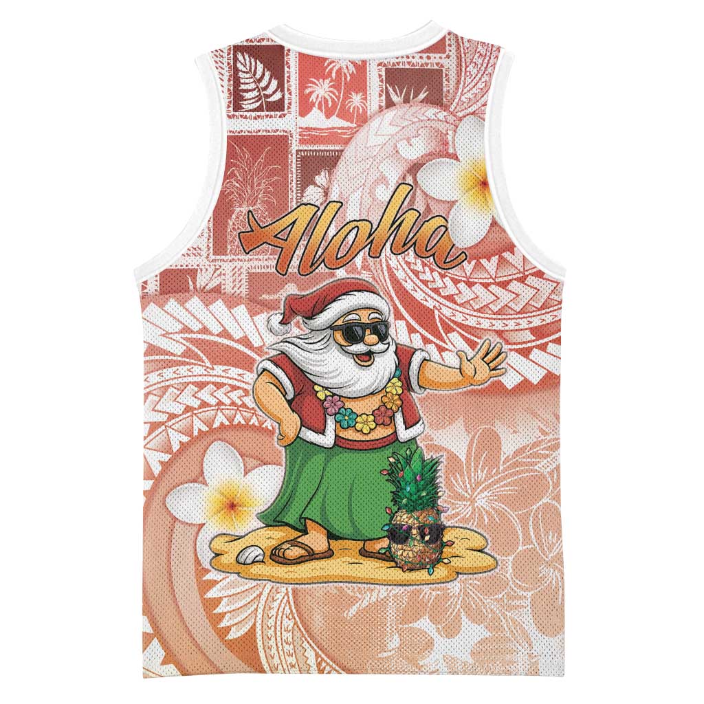 Hawaii Mele Kalikimaka Basketball Jersey Hula Santa Retro Style Red - Polynesian Pride