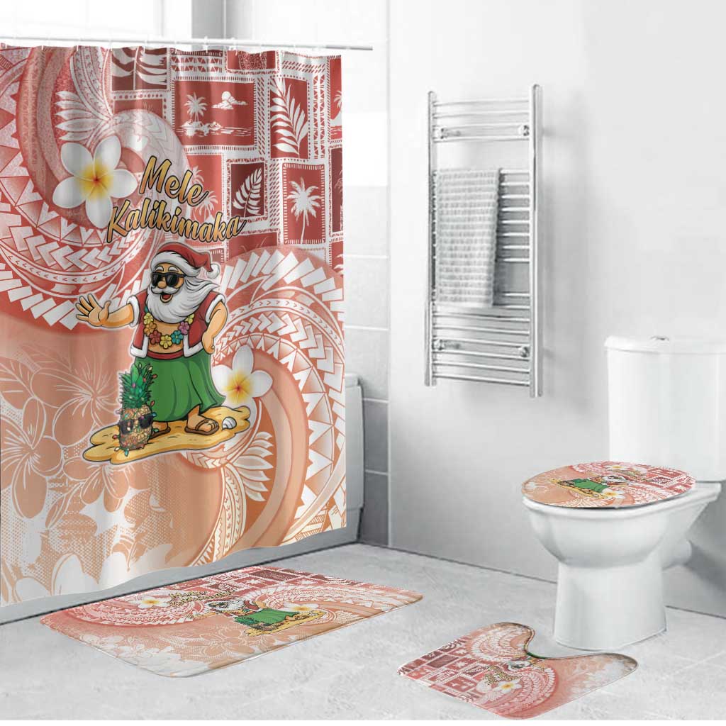 Hawaii Mele Kalikimaka Bathroom Set Hula Santa Retro Style Red - Polynesian Pride