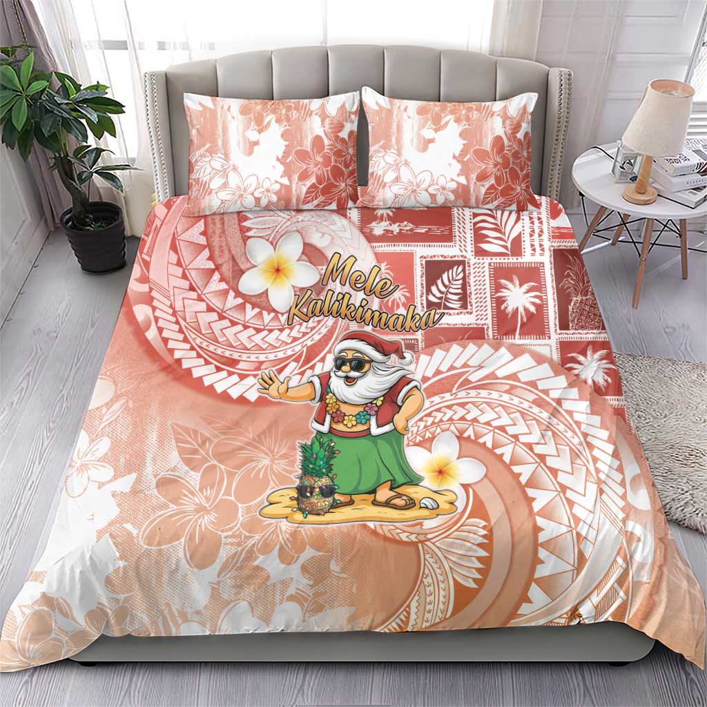 Hawaii Mele Kalikimaka Bedding Set Hula Santa Retro Style Red - Polynesian Pride