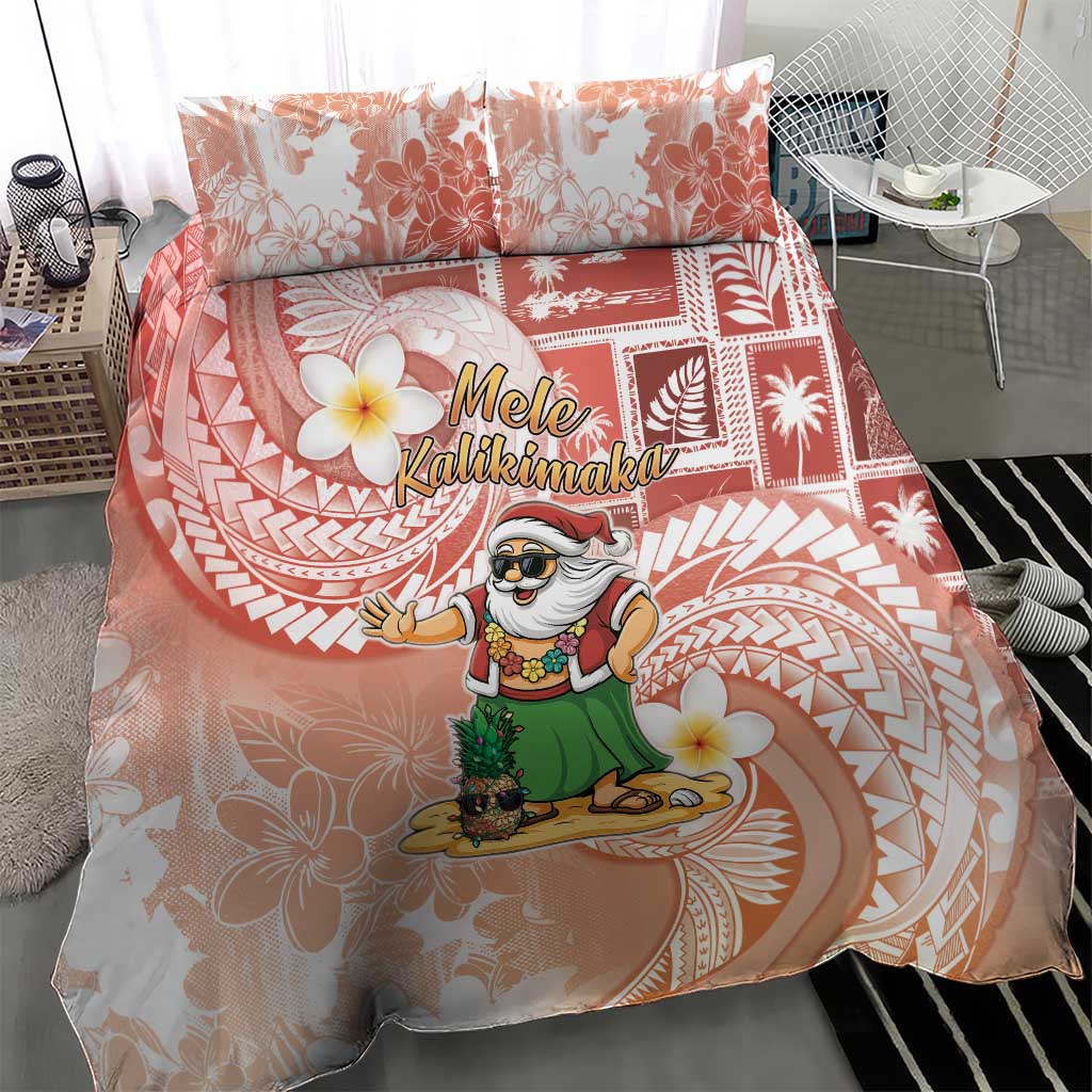 Hawaii Mele Kalikimaka Bedding Set Hula Santa Retro Style Red - Polynesian Pride