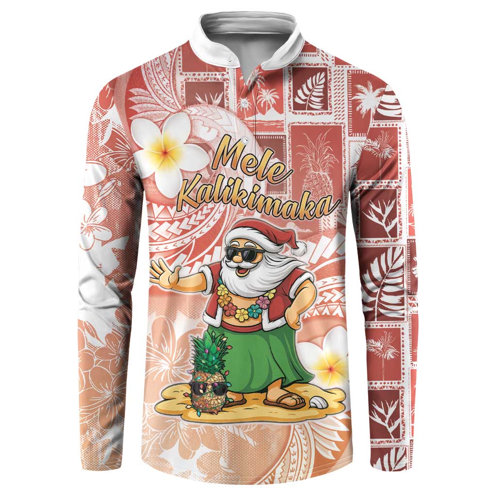 Hawaii Mele Kalikimaka Button Sweatshirt Hula Santa Retro Style Red - Polynesian Pride