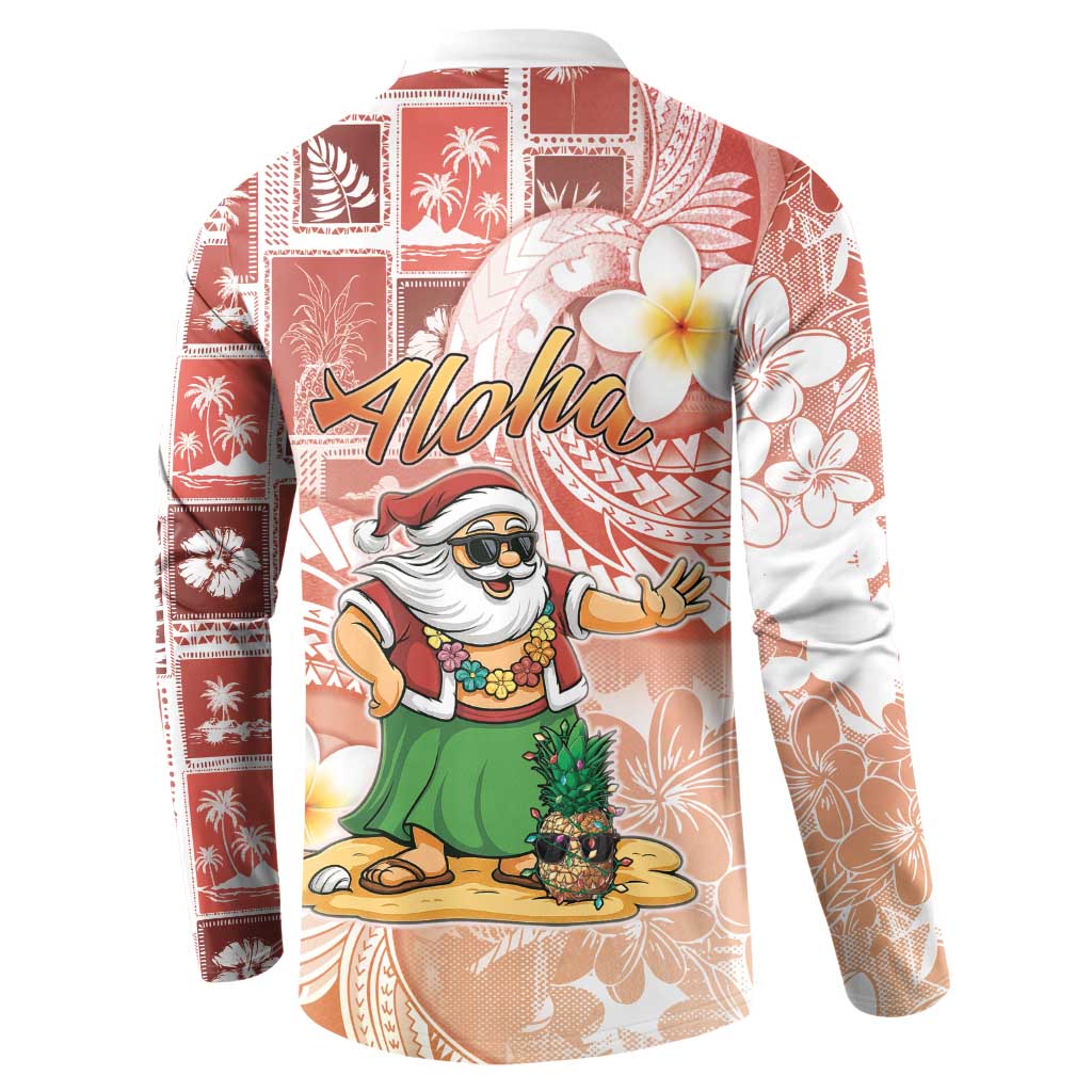 Hawaii Mele Kalikimaka Button Sweatshirt Hula Santa Retro Style Red - Polynesian Pride