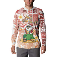 Hawaii Mele Kalikimaka Button Sweatshirt Hula Santa Retro Style Red - Polynesian Pride