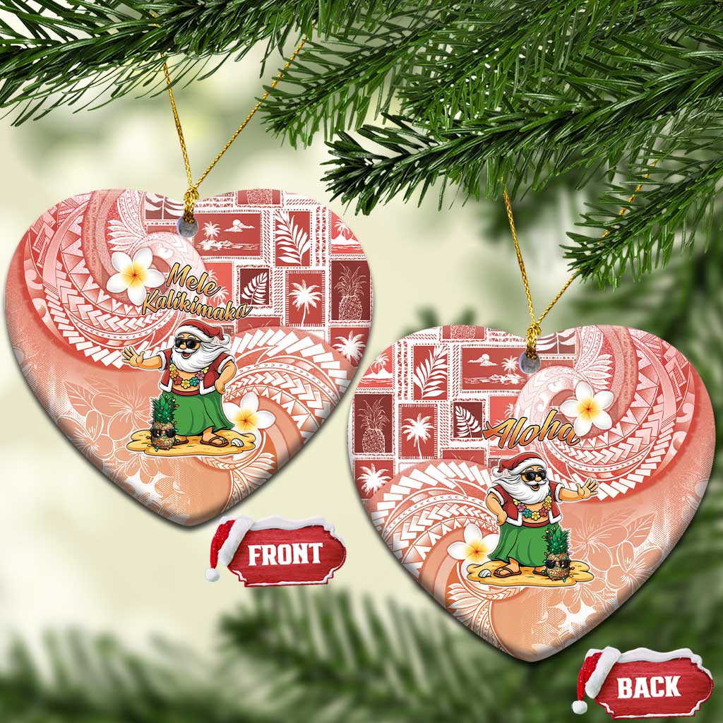 Hawaii Mele Kalikimaka Ceramic Ornament Hula Santa Retro Style Red - Polynesian Pride