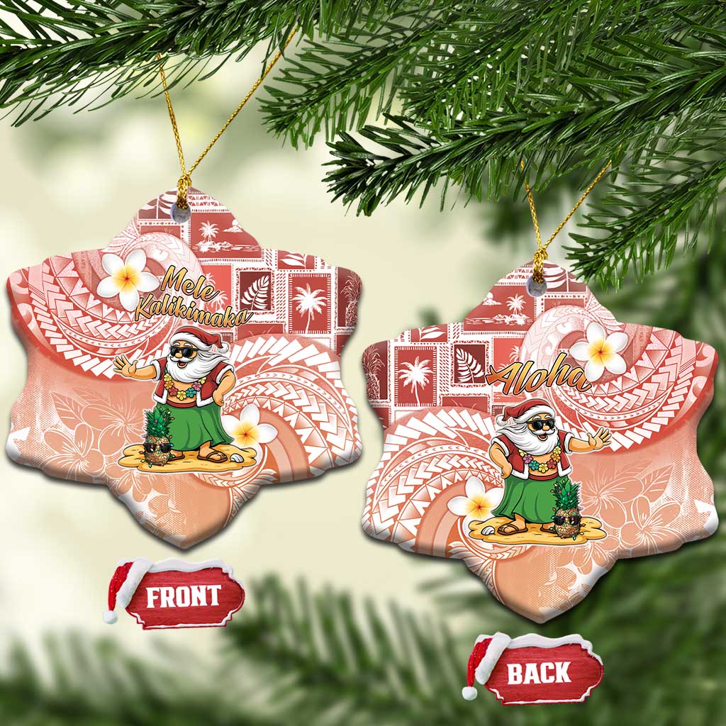 Hawaii Mele Kalikimaka Ceramic Ornament Hula Santa Retro Style Red - Polynesian Pride