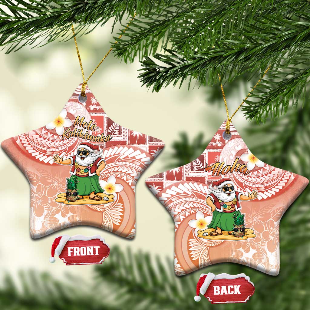 Hawaii Mele Kalikimaka Ceramic Ornament Hula Santa Retro Style Red - Polynesian Pride