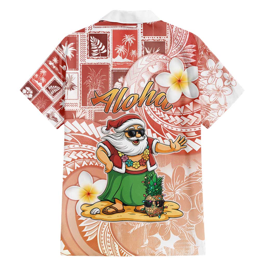 Hawaii Mele Kalikimaka Family Matching Long Sleeve Bodycon Dress and Hawaiian Shirt Hula Santa Retro Style Red - Polynesian Pride