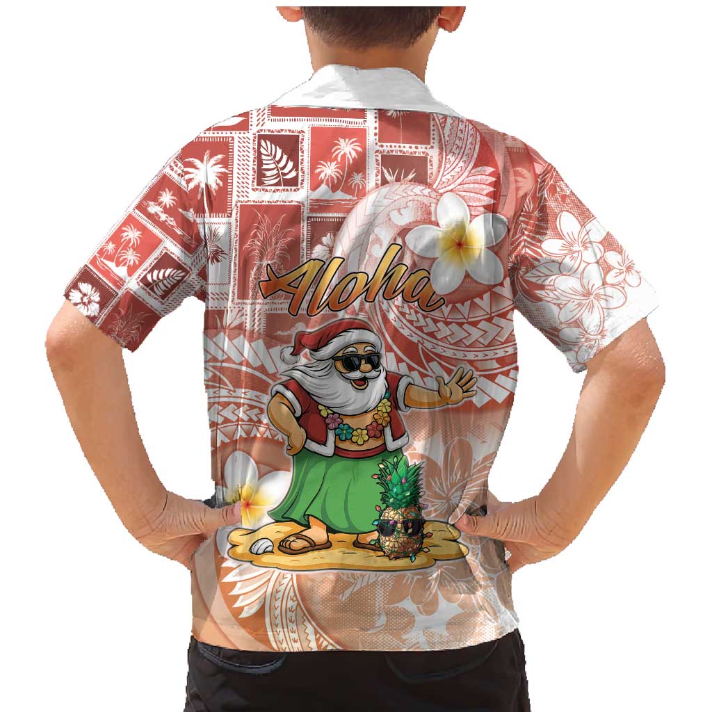 Hawaii Mele Kalikimaka Family Matching Mermaid Dress and Hawaiian Shirt Hula Santa Retro Style Red - Polynesian Pride