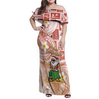 Hawaii Mele Kalikimaka Family Matching Off Shoulder Maxi Dress and Hawaiian Shirt Hula Santa Retro Style Red - Polynesian Pride