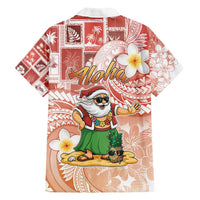 Hawaii Mele Kalikimaka Family Matching Off Shoulder Short Dress and Hawaiian Shirt Hula Santa Retro Style Red - Polynesian Pride