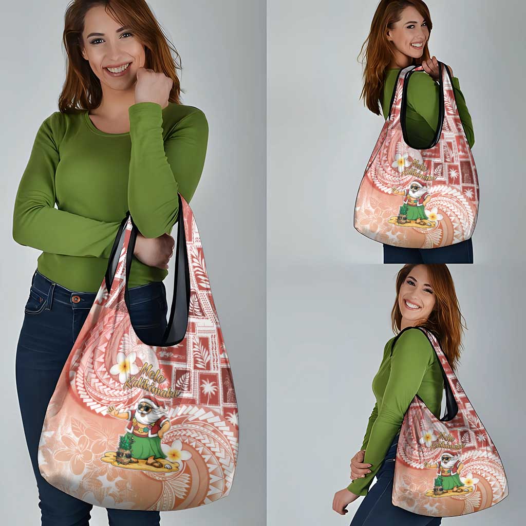 Hawaii Mele Kalikimaka Grocery Bag Hula Santa Retro Style Red - Polynesian Pride