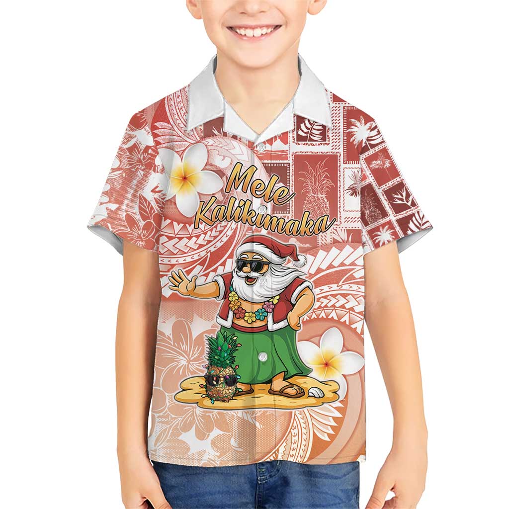Hawaii Mele Kalikimaka Kid Hawaiian Shirt Hula Santa Retro Style Red LT05 Kid Red - Polynesian Pride