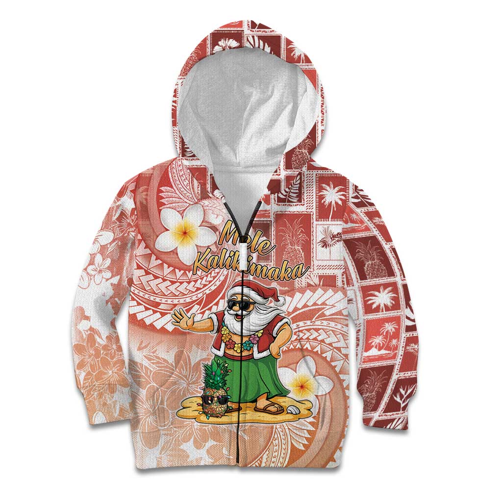 Hawaii Mele Kalikimaka Kid Hoodie Hula Santa Retro Style Red - Polynesian Pride