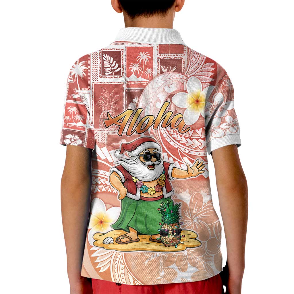 Hawaii Mele Kalikimaka Kid Polo Shirt Hula Santa Retro Style Red - Polynesian Pride