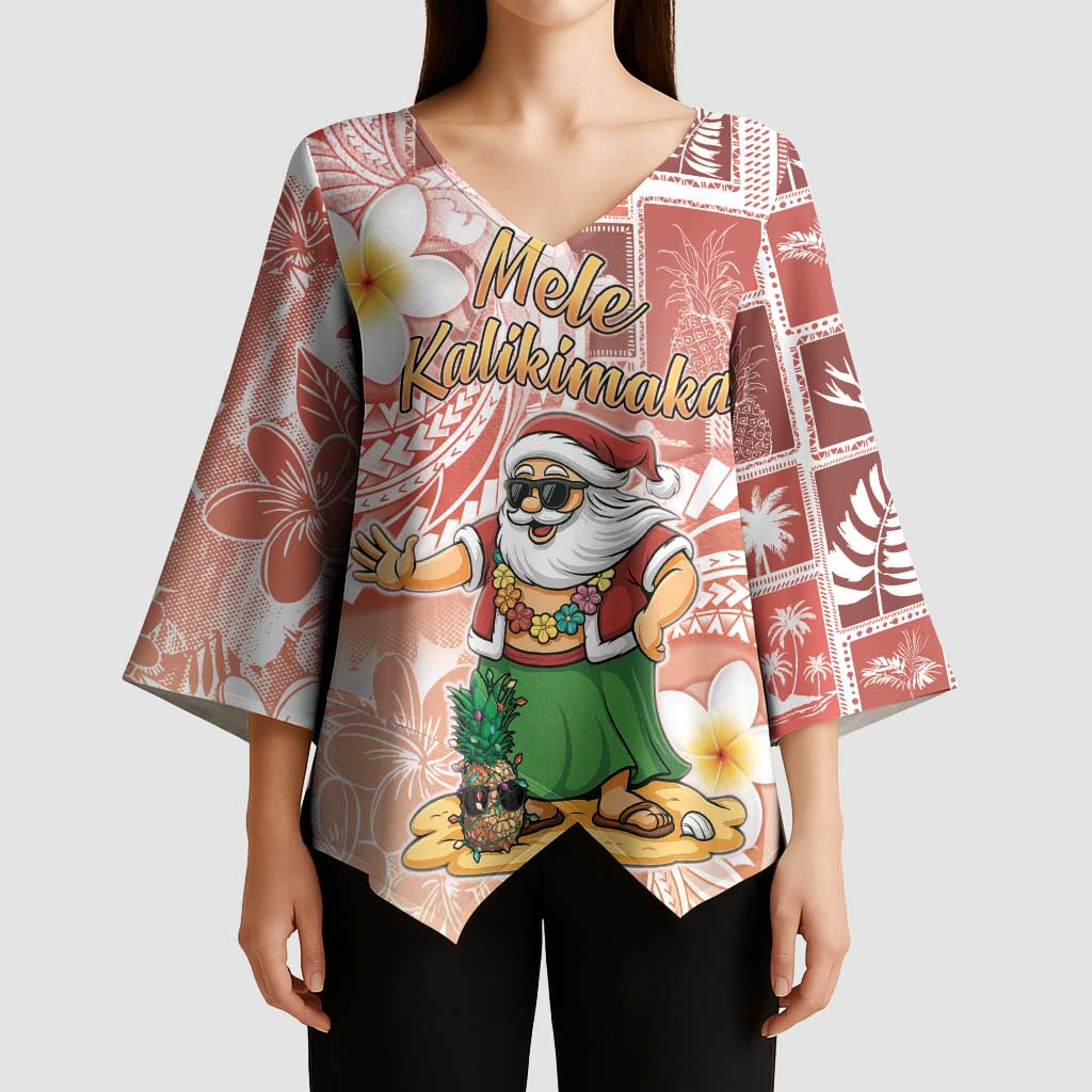 Hawaii Mele Kalikimaka Kimono Sleeve Blouse Hula Santa Retro Style Red - Polynesian Pride