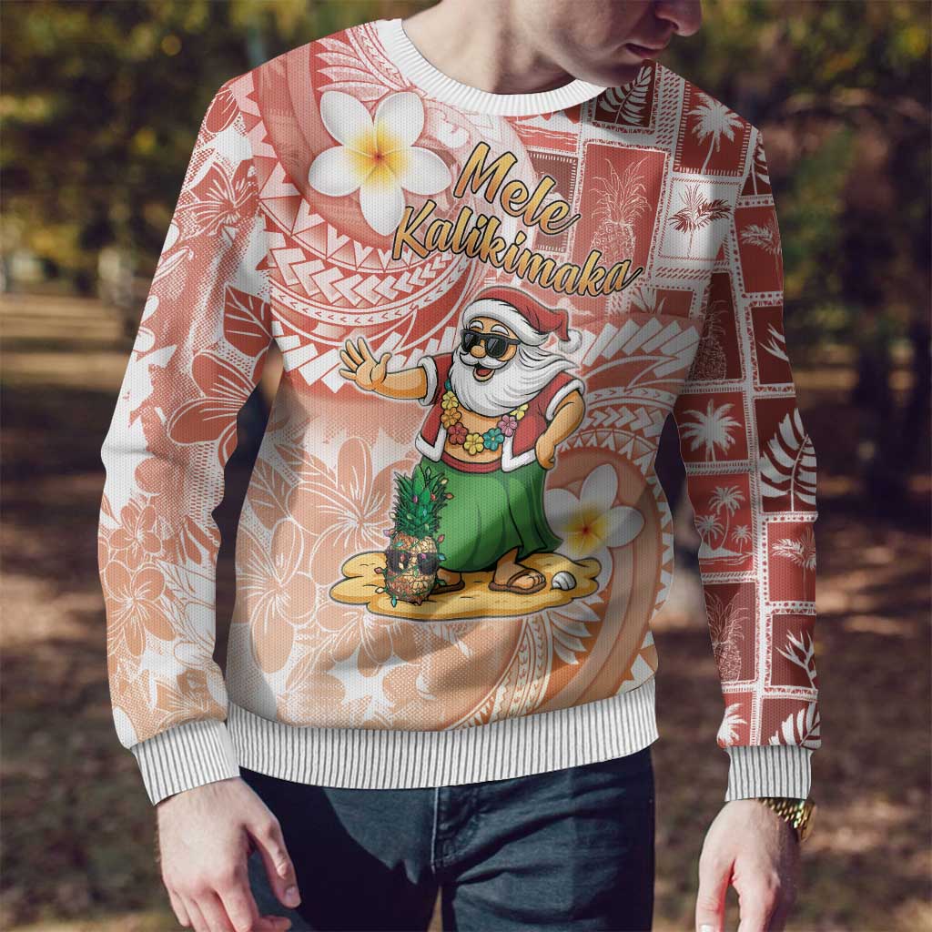 Hawaii Mele Kalikimaka Ugly Christmas Sweater Hula Santa Retro Style Red - Polynesian Pride