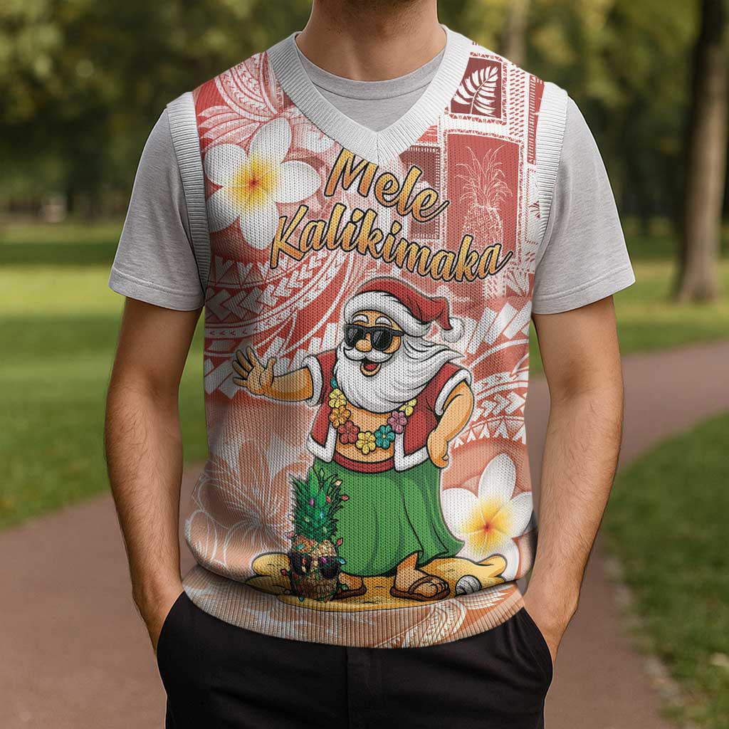 Hawaii Mele Kalikimaka Christmas Knitted V-Neck Vest Hula Santa Retro Style Red - Polynesian Pride