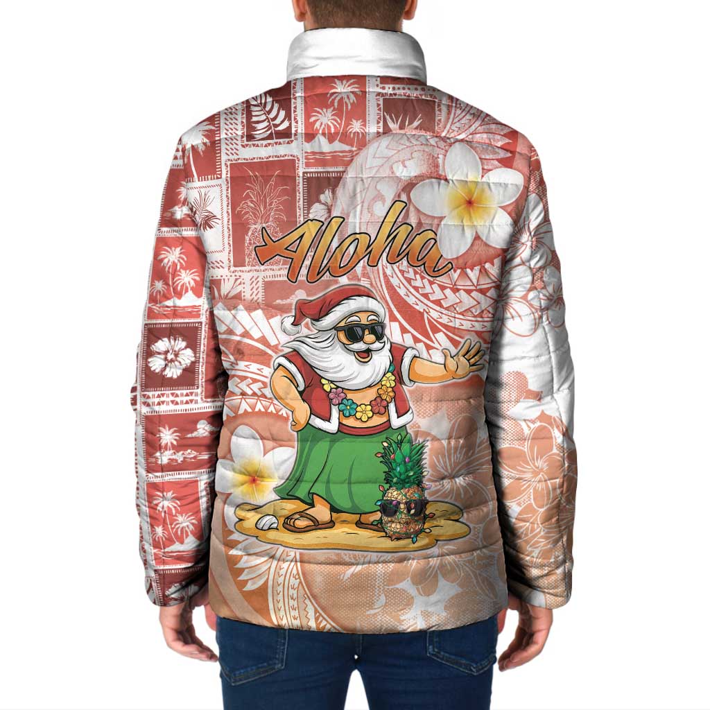 Hawaii Mele Kalikimaka Padded Jacket Hula Santa Retro Style Red - Polynesian Pride