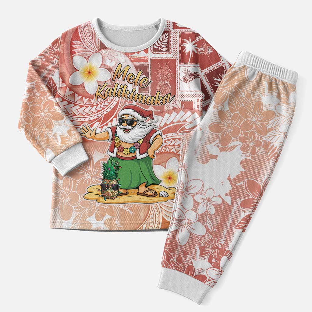 Hawaii Mele Kalikimaka Christmas Pajama Set Hula Santa Retro Style Red - Polynesian Pride