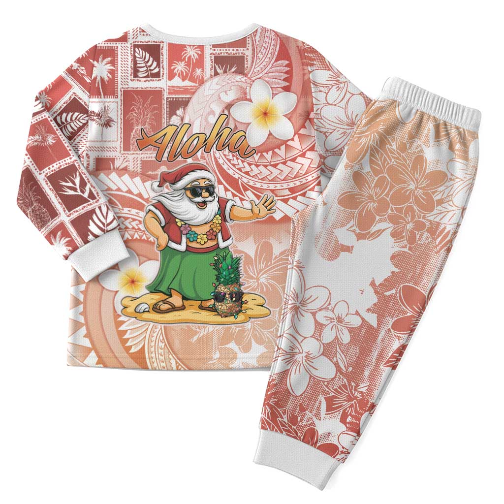 Hawaii Mele Kalikimaka Christmas Pajama Set Hula Santa Retro Style Red - Polynesian Pride