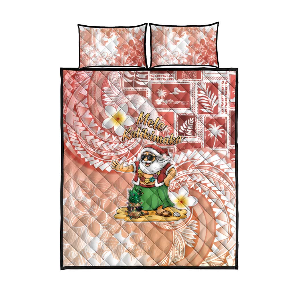 Hawaii Mele Kalikimaka Quilt Bed Set Hula Santa Retro Style Red - Polynesian Pride