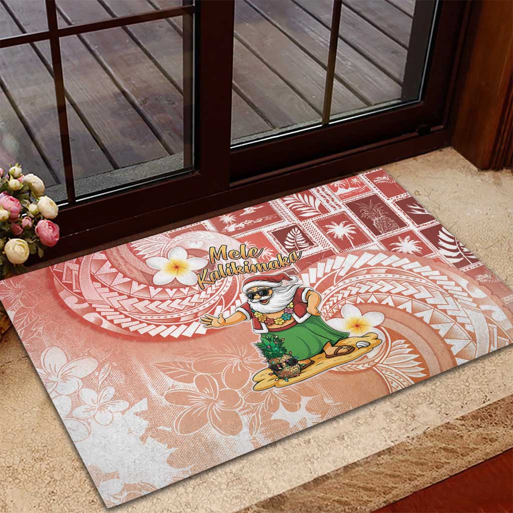 Hawaii Mele Kalikimaka Rubber Doormat Hula Santa Retro Style Red - Polynesian Pride