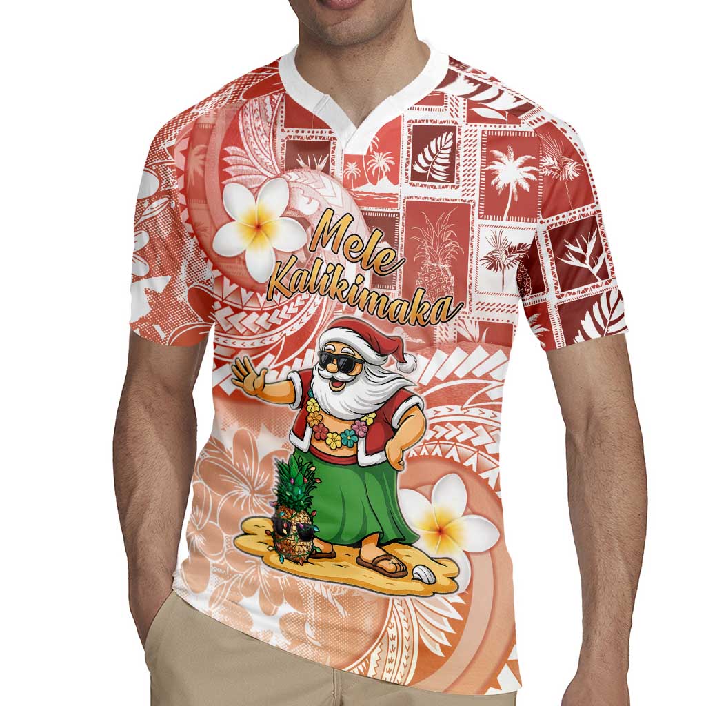 Hawaii Mele Kalikimaka Rugby Jersey Hula Santa Retro Style Red - Polynesian Pride
