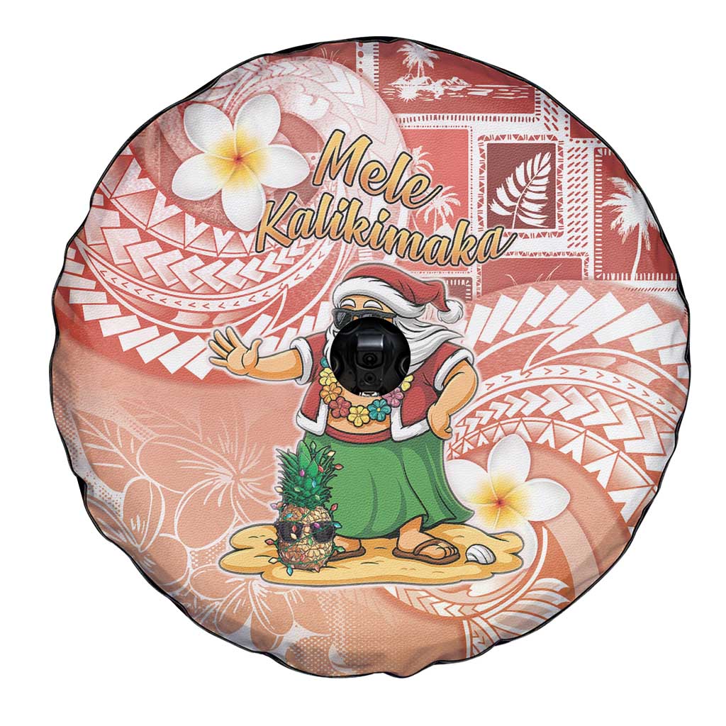 Hawaii Mele Kalikimaka Spare Tire Cover Hula Santa Retro Style Red - Polynesian Pride