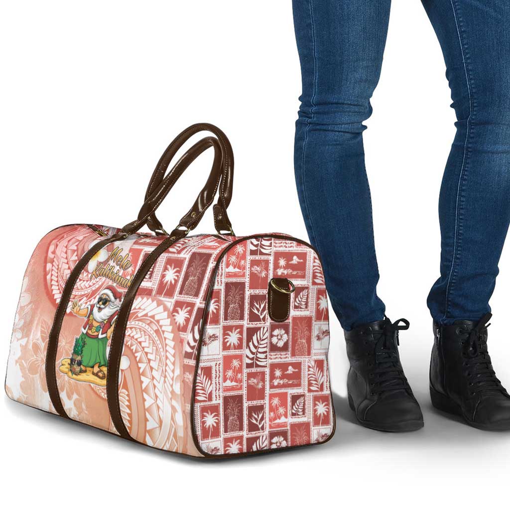 Hawaii Mele Kalikimaka Travel Bag Hula Santa Retro Style Red - Polynesian Pride