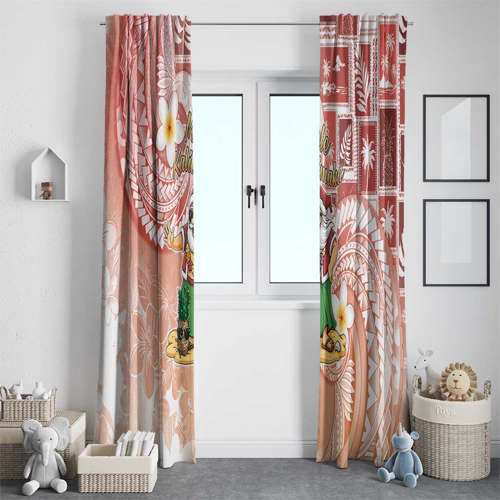 Hawaii Mele Kalikimaka Window Curtain Hula Santa Retro Style Red - Polynesian Pride