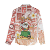 Hawaii Mele Kalikimaka Women Casual Shirt Hula Santa Retro Style Red - Polynesian Pride