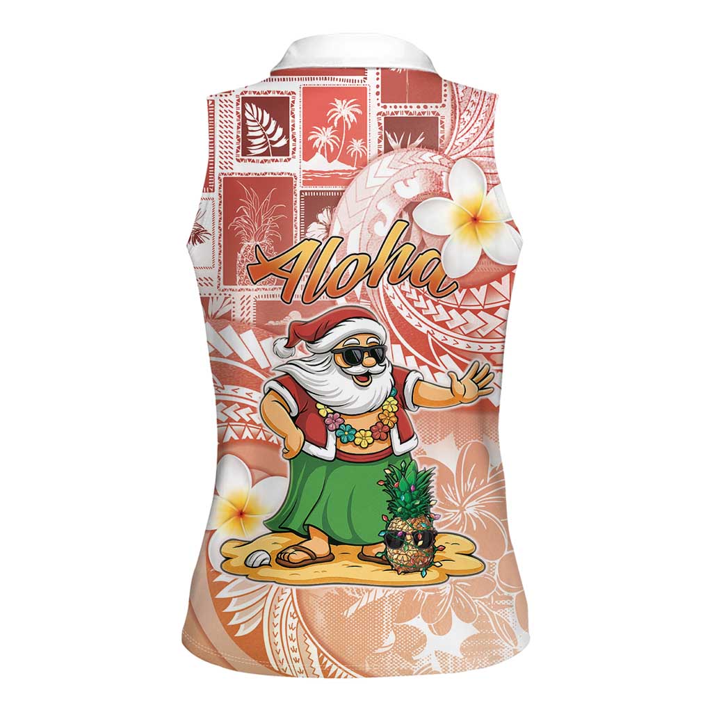 Hawaii Mele Kalikimaka Women Sleeveless Polo Shirt Hula Santa Retro Style Red - Polynesian Pride