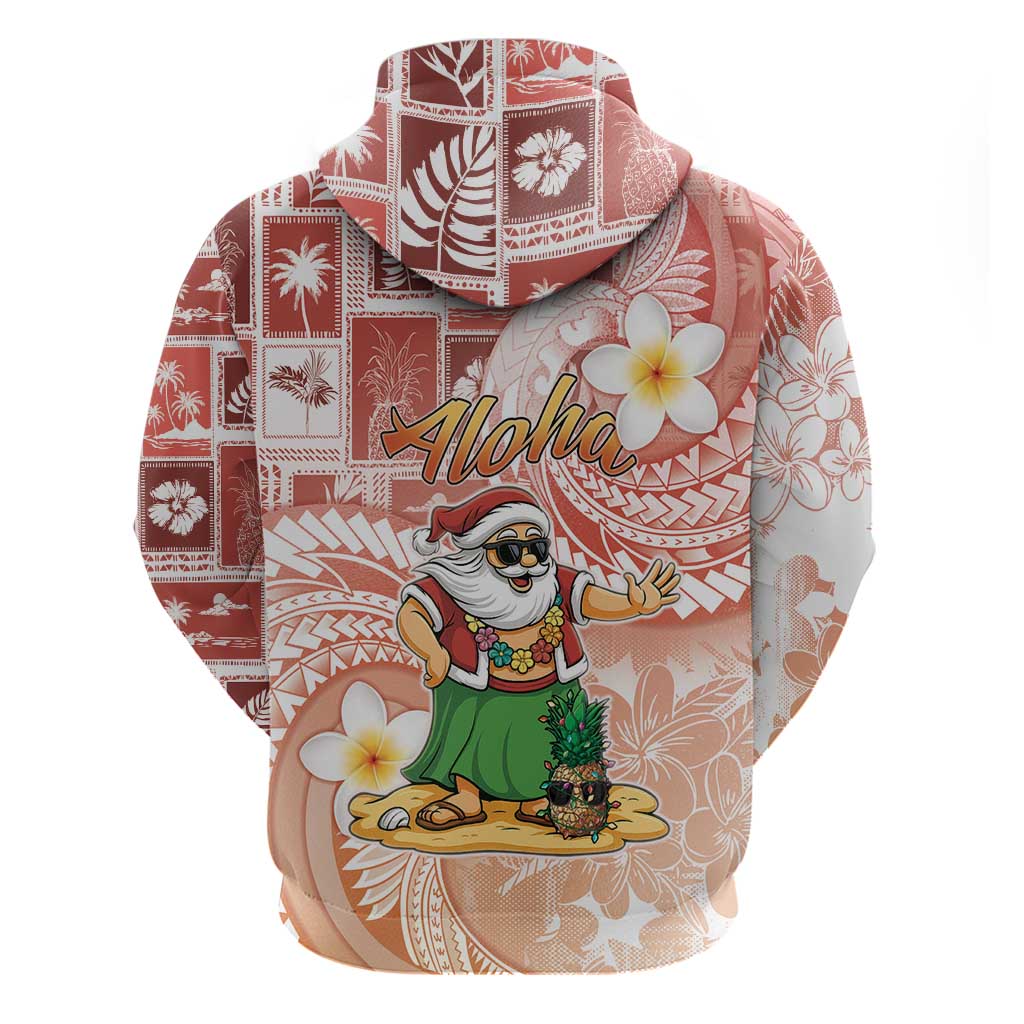 Hawaii Mele Kalikimaka Zip Hoodie Hula Santa Retro Style Red - Polynesian Pride