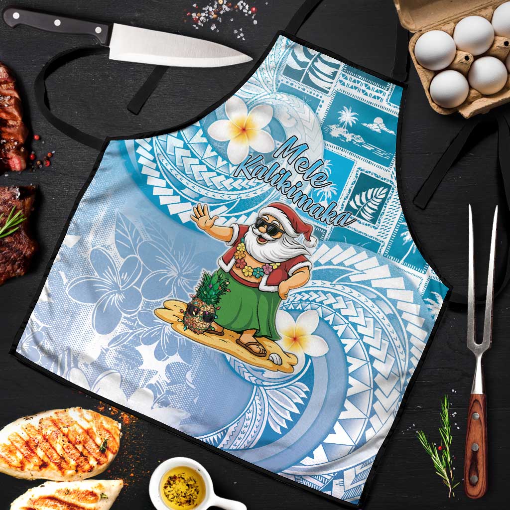 Hawaii Mele Kalikimaka Apron Hula Santa Retro Style Blue - Polynesian Pride