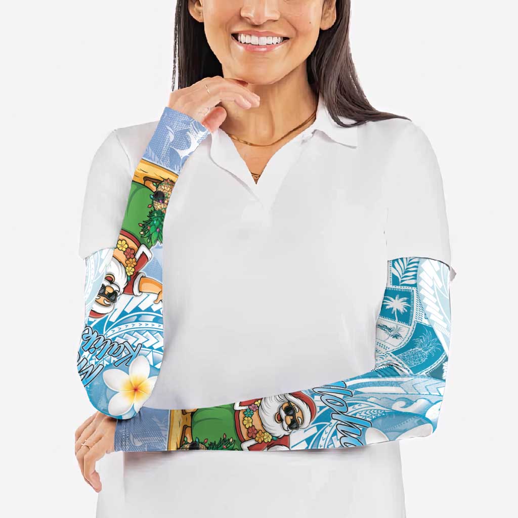 Hawaii Mele Kalikimaka Arm Sleeves Hula Santa Retro Style Blue - Polynesian Pride