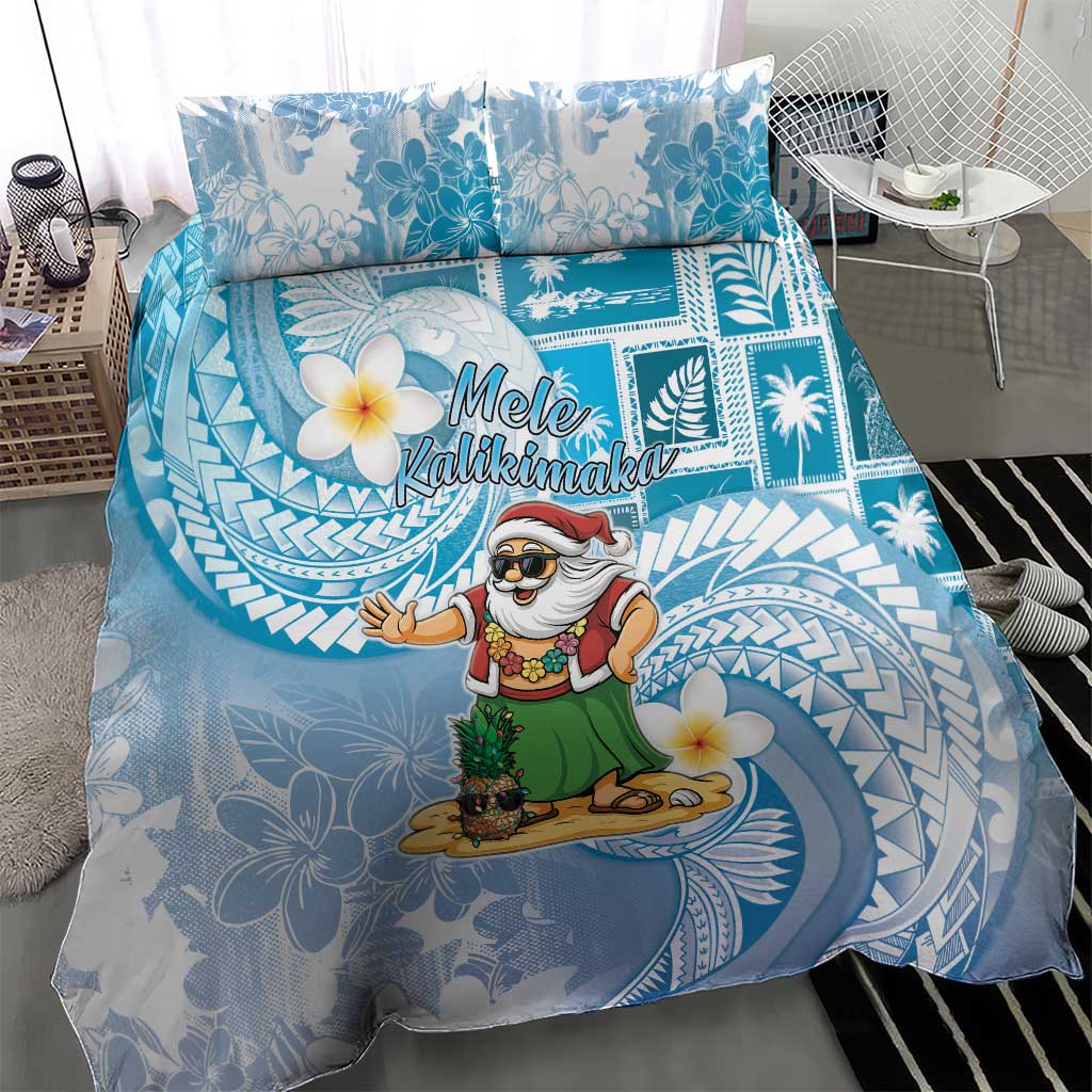 Hawaii Mele Kalikimaka Bedding Set Hula Santa Retro Style Blue - Polynesian Pride