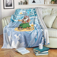Hawaii Mele Kalikimaka Blanket Hula Santa Retro Style Blue - Polynesian Pride