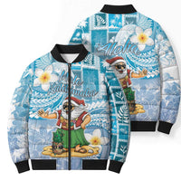 Hawaii Mele Kalikimaka Bomber Puffer Jacket Hula Santa Retro Style Blue - Polynesian Pride