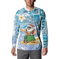 Hawaii Mele Kalikimaka Button Sweatshirt Hula Santa Retro Style Blue - Polynesian Pride