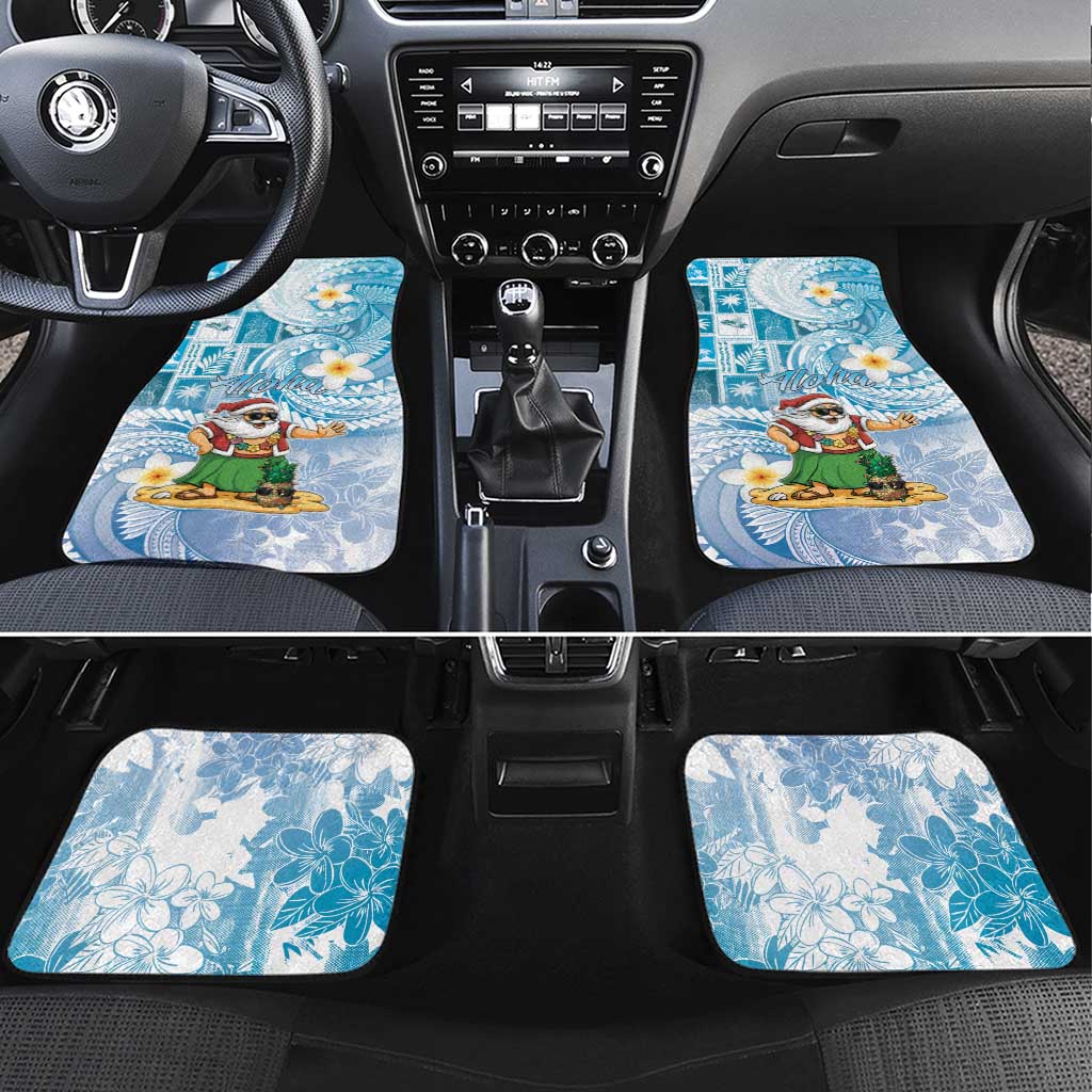 Hawaii Mele Kalikimaka Car Mats Hula Santa Retro Style Blue - Polynesian Pride