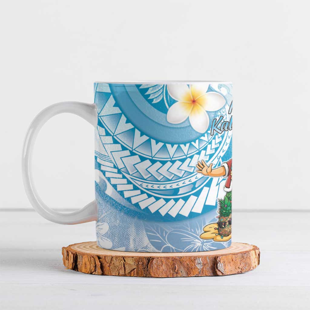 Hawaii Mele Kalikimaka Ceramic Mug Hula Santa Retro Style Blue - Polynesian Pride