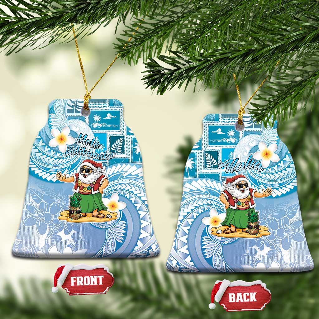 Hawaii Mele Kalikimaka Ceramic Ornament Hula Santa Retro Style Blue - Polynesian Pride