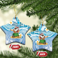 Hawaii Mele Kalikimaka Ceramic Ornament Hula Santa Retro Style Blue - Polynesian Pride