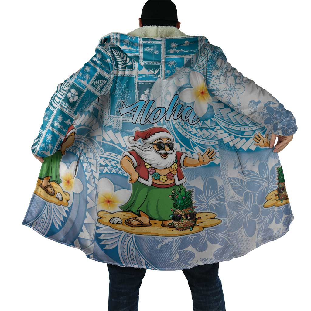 Hawaii Mele Kalikimaka Cloak Hula Santa Retro Style Blue - Polynesian Pride